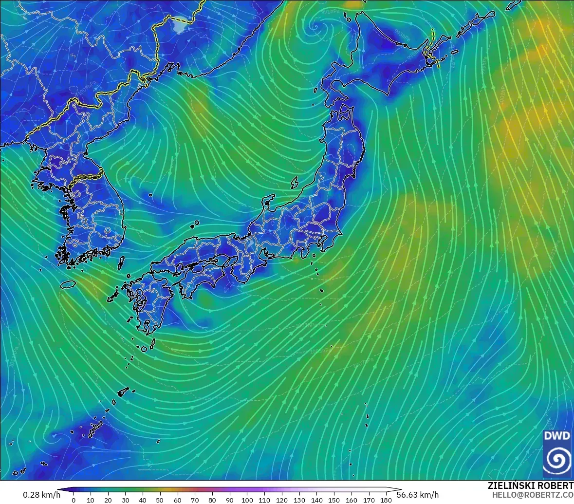 ICON modelo - Japón, Viento a 10 m