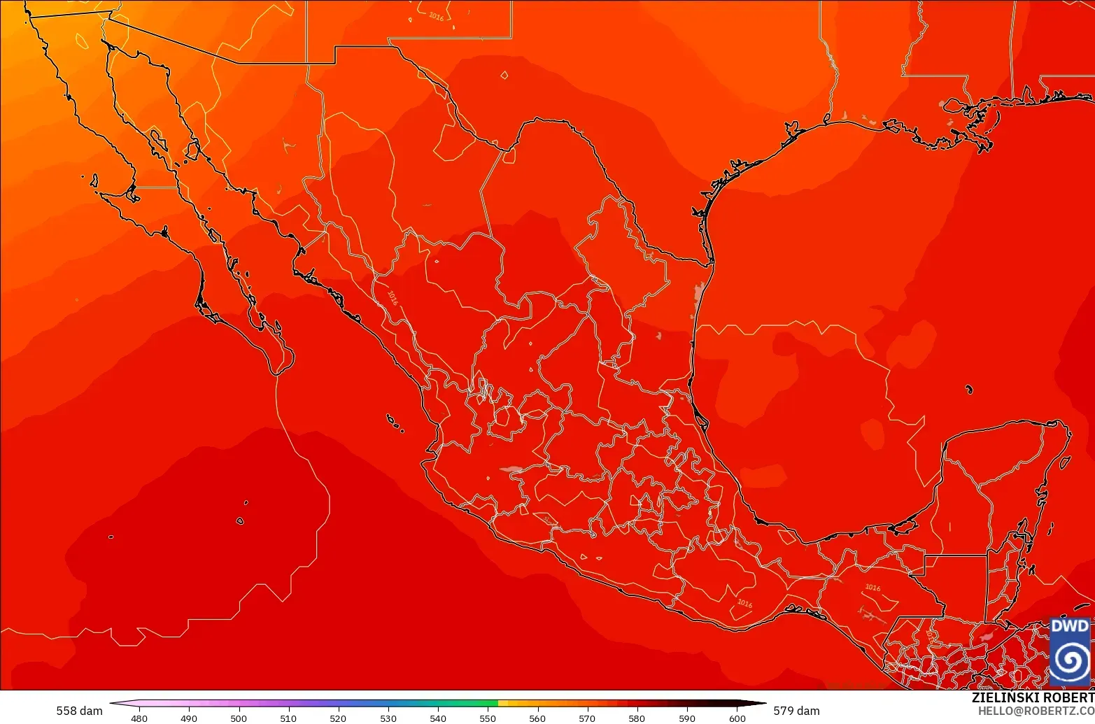 ICON modelo - México, Altura geopotencial a 500 hPa