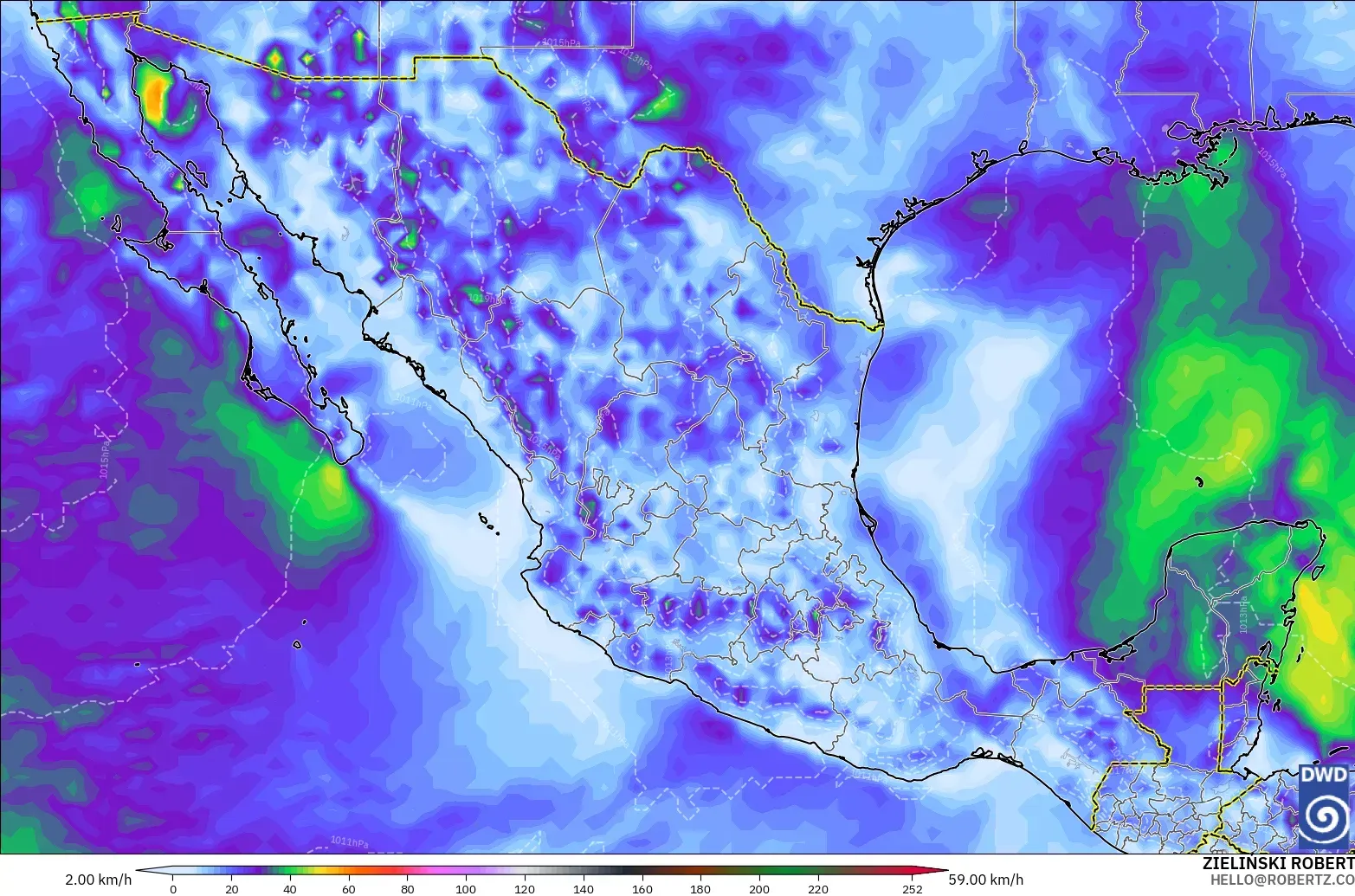 ICON modelo - México, Ráfagas de viento
