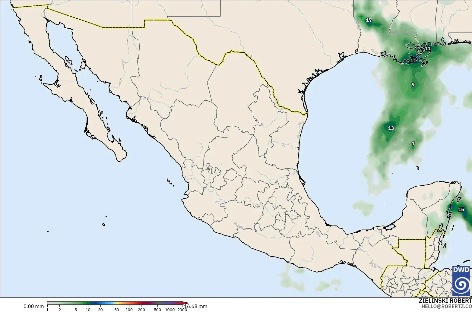 ICON modelo - México, Acumulación de precipitación