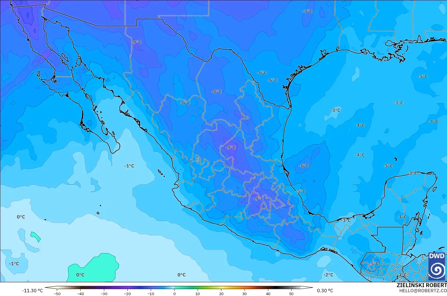 ICON modelo - México, Temperatura a 500 hPa