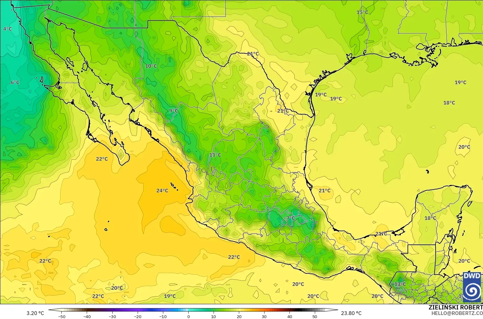 ICON modelo - México, Temperatura a 850 hPa