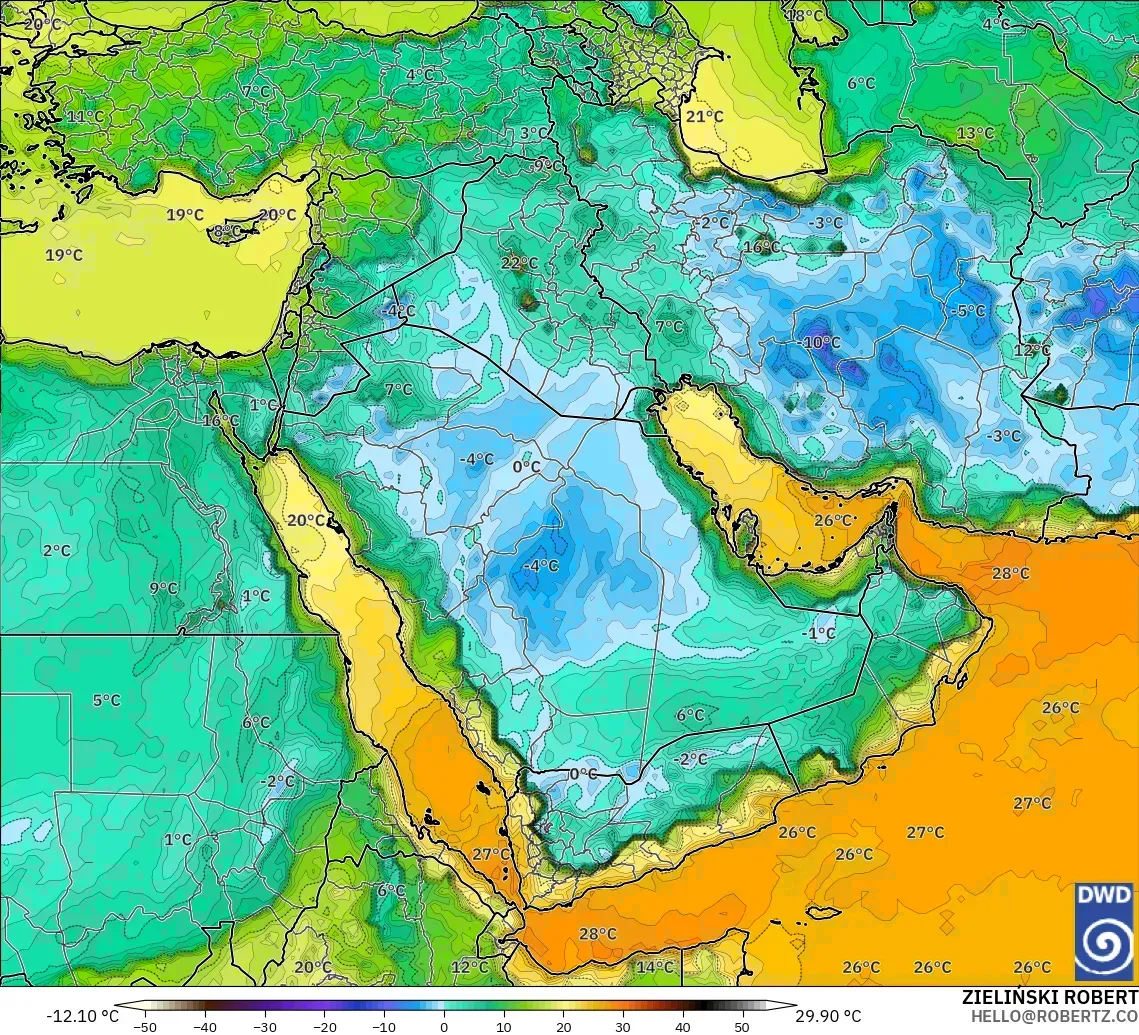 ICON modelo - Oriente Medio, Punto de rocío a 2 m