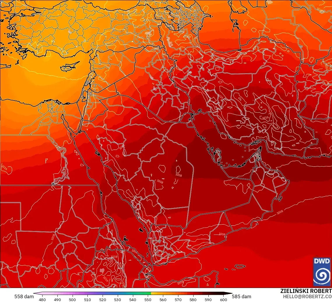 ICON modelo - Oriente Medio, Altura geopotencial a 500 hPa