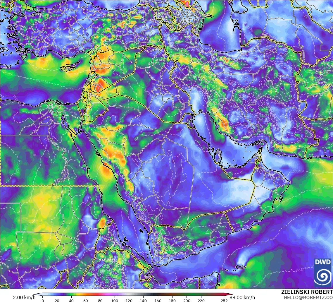 ICON modelo - Oriente Medio, Ráfagas de Viento Máximas