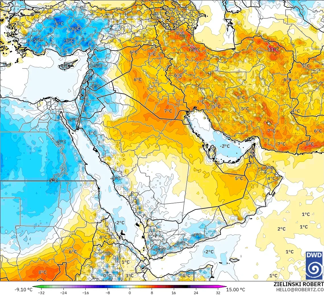 ICON modelo - Oriente Medio, Anomalía de temperatura a 2 m