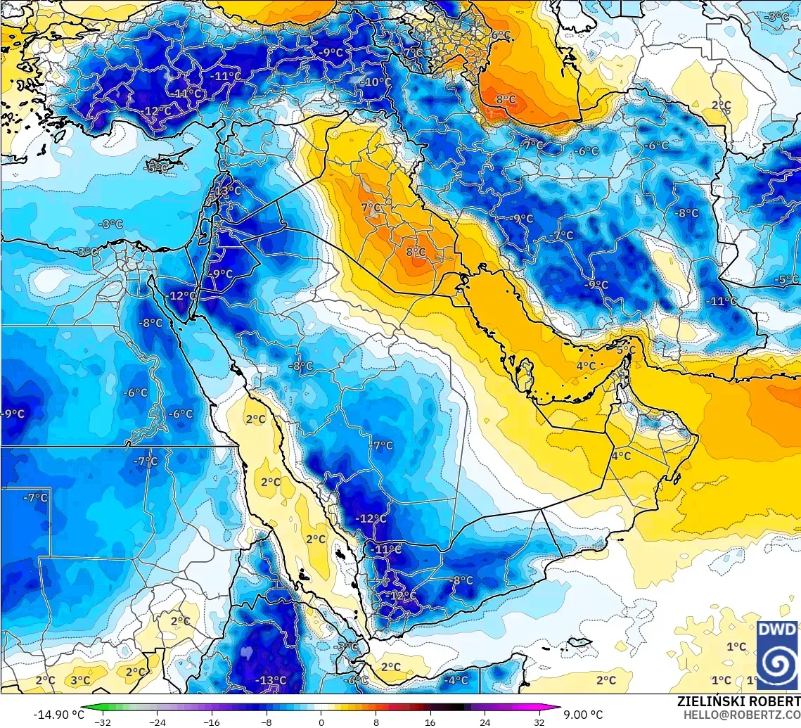 ICON modelo - Oriente Medio, Anomalía de temperatura a 850 hPa