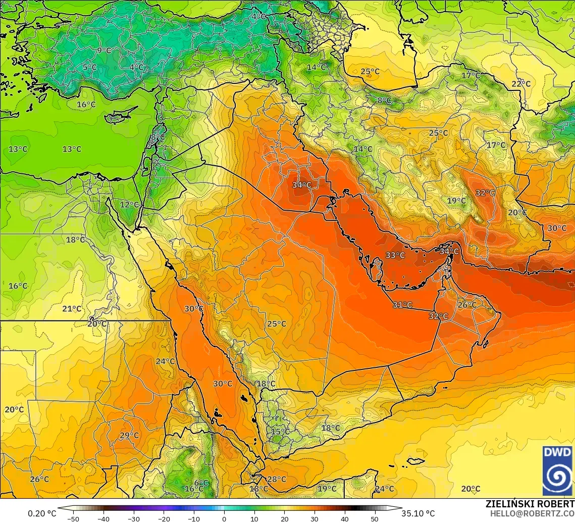 ICON modelo - Oriente Medio, Temperatura a 850 hPa