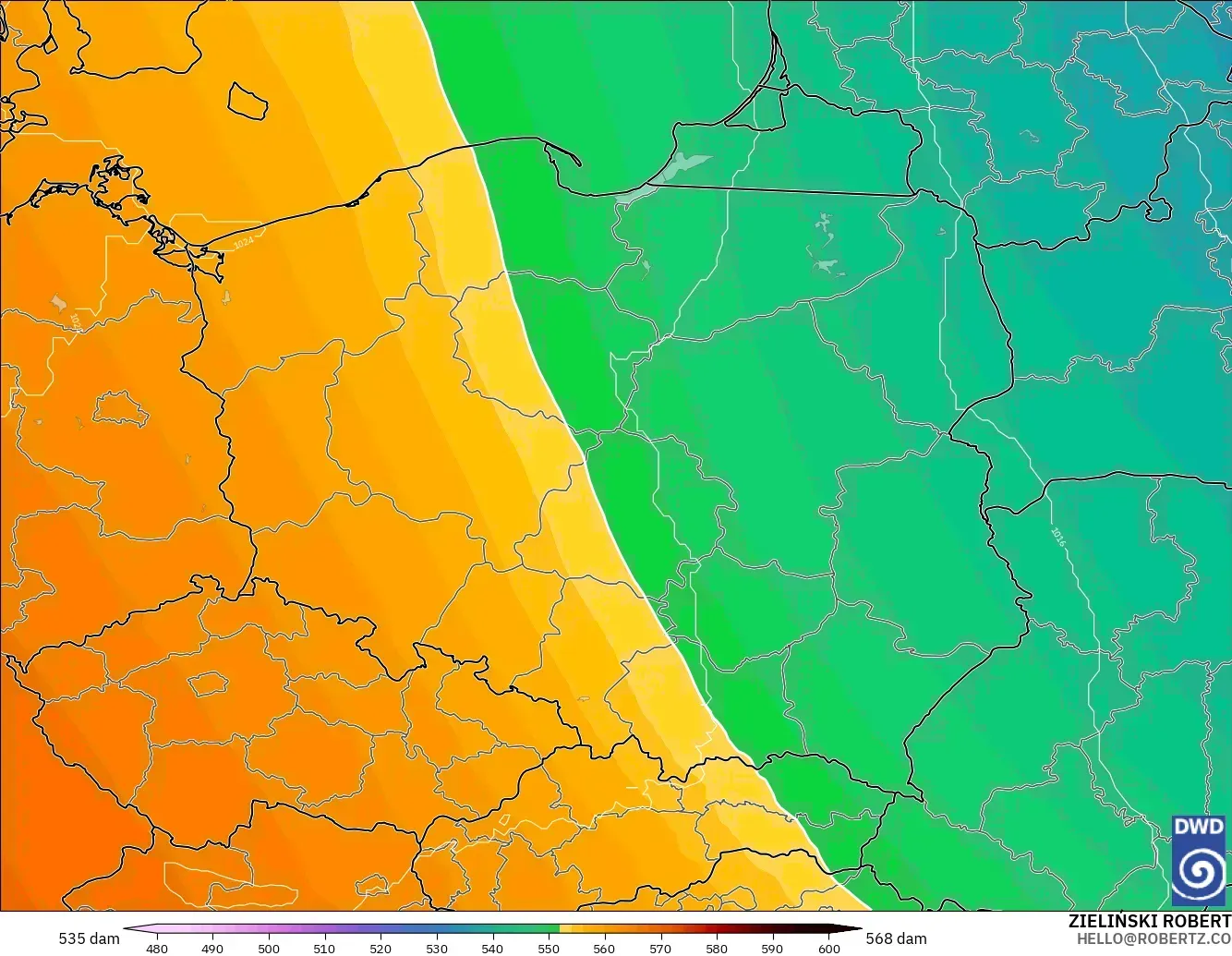 ICON modelo - Polonia, Altura geopotencial a 500 hPa