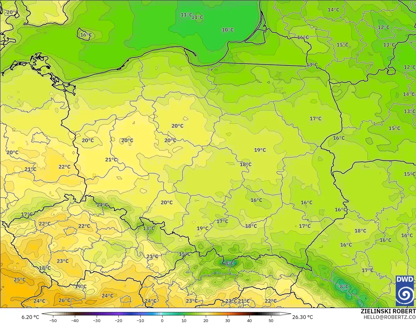ICON modelo - Polonia, Temperatura a 2 m