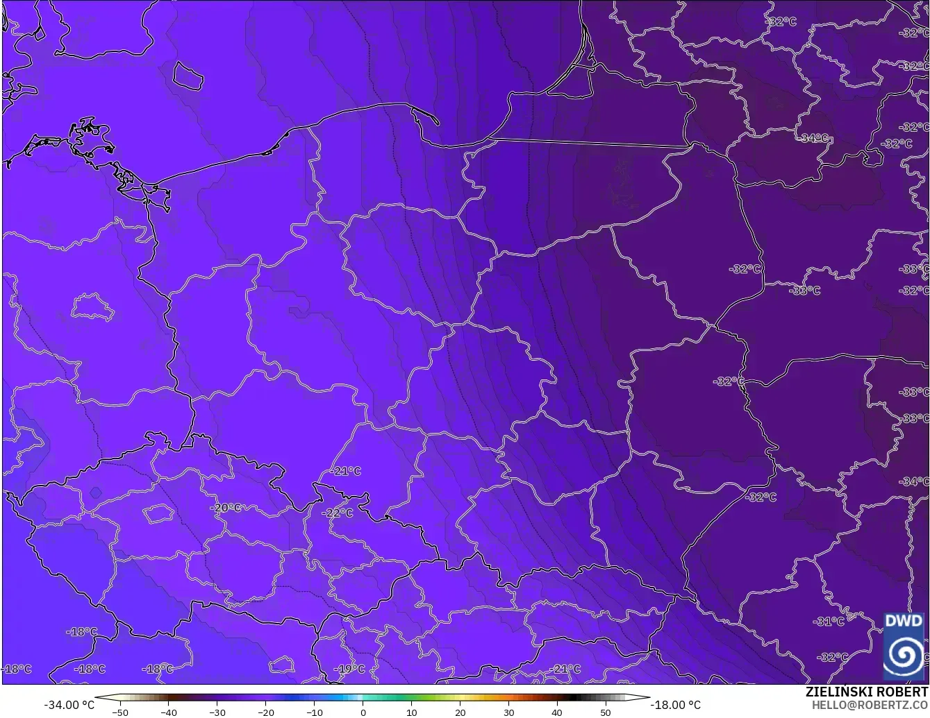 ICON modelo - Polonia, Temperatura a 500 hPa