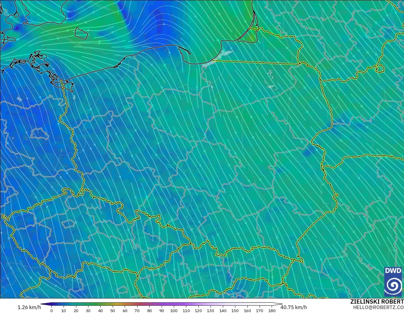 ICON modelo - Polonia, Viento a 10 m