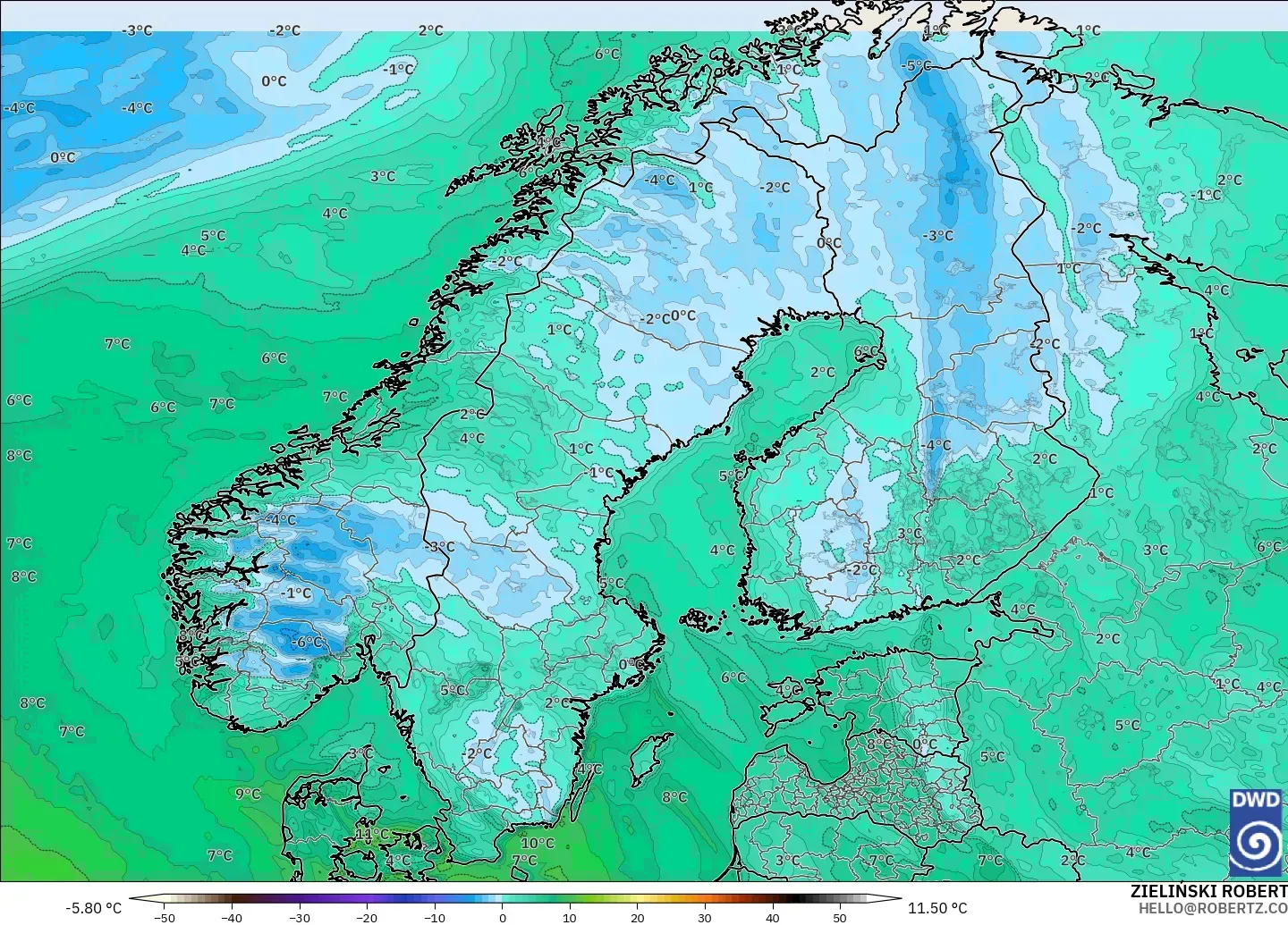 ICON modelo - Escandinavia, Punto de rocío a 2 m