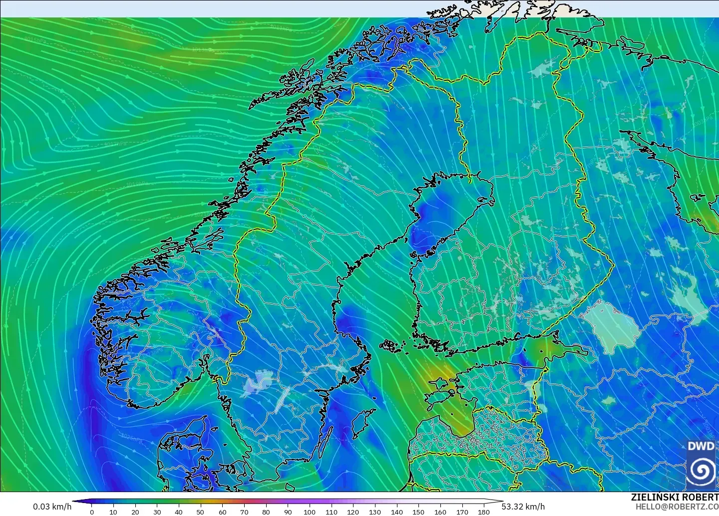 ICON modelo - Escandinavia, Viento a 10 m