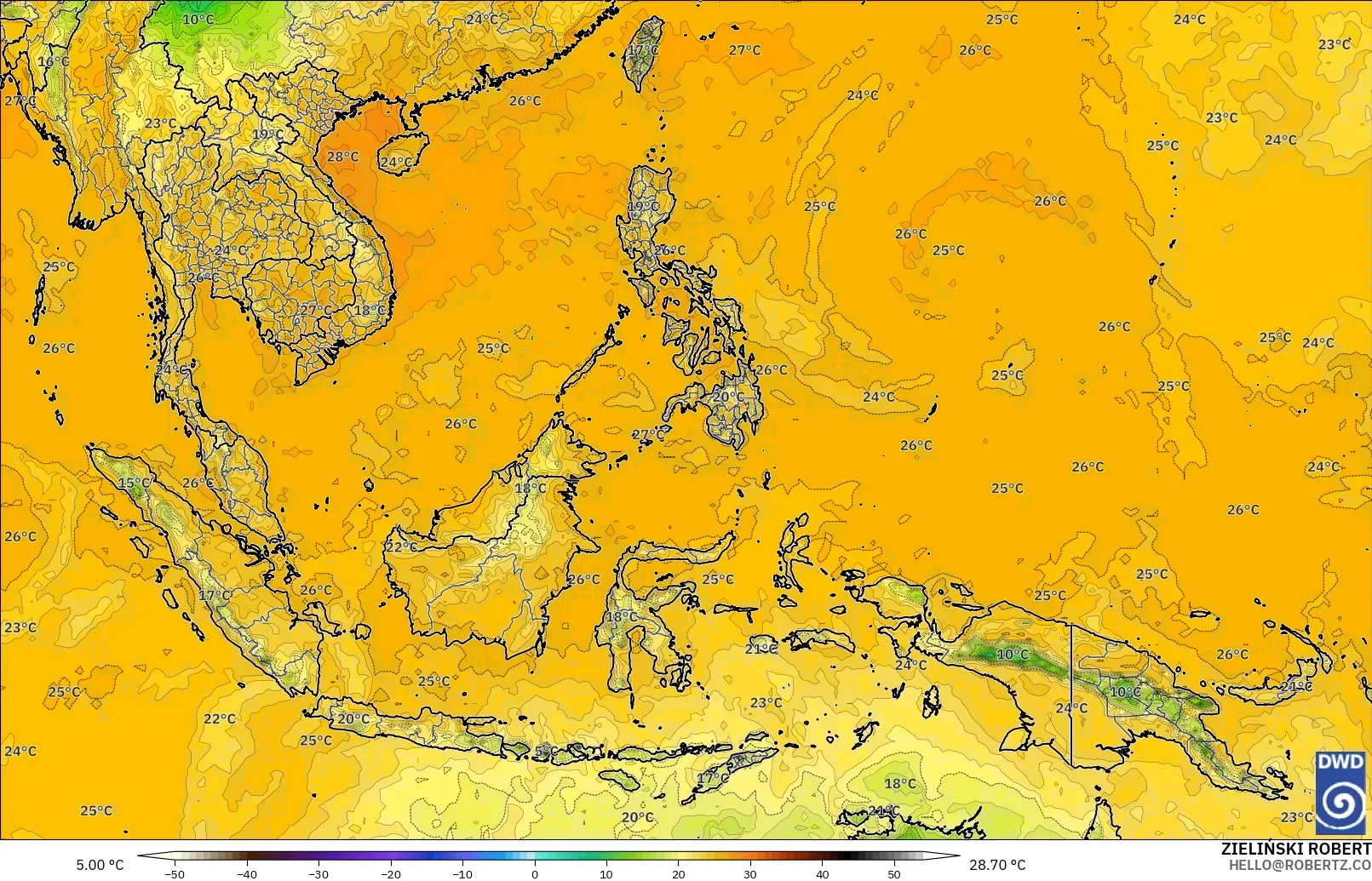 ICON modelo - Sudeste Asiático, Punto de rocío a 2 m