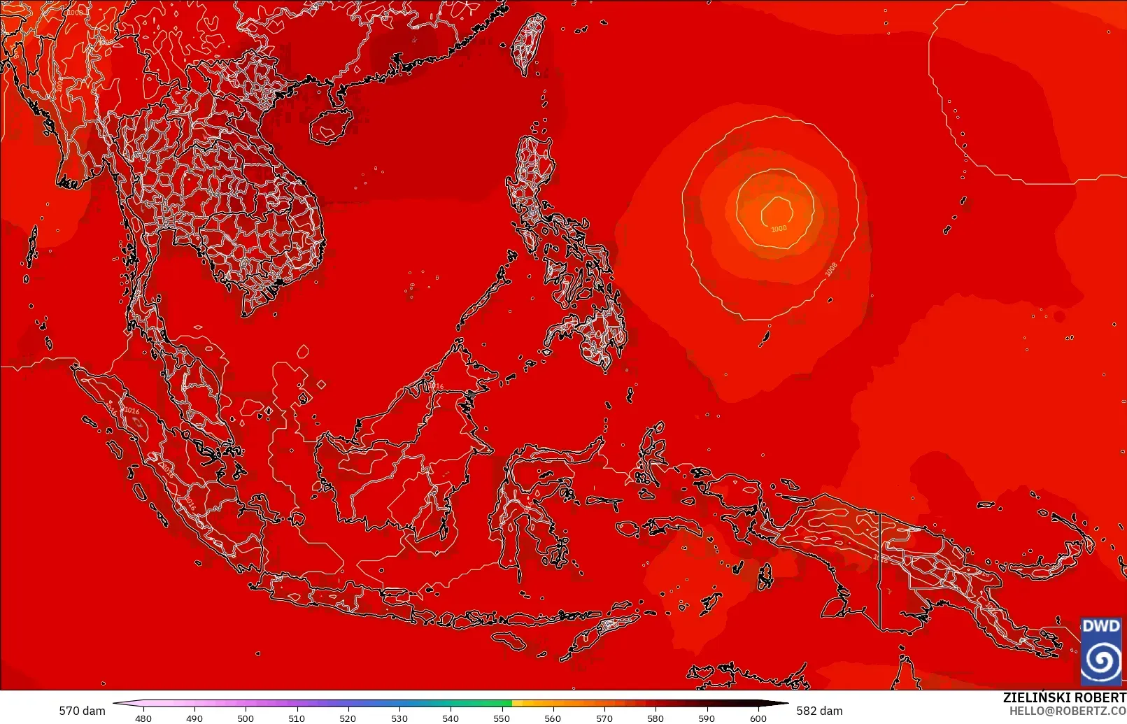 ICON modelo - Sudeste Asiático, Altura geopotencial a 500 hPa