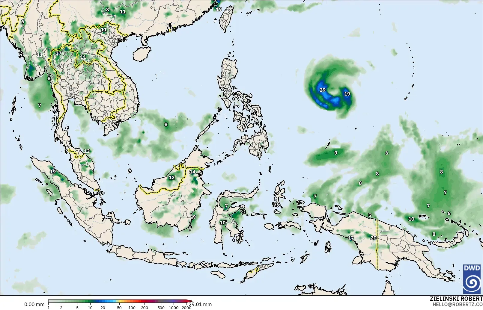 ICON modelo - Sudeste Asiático, Acumulación de precipitación