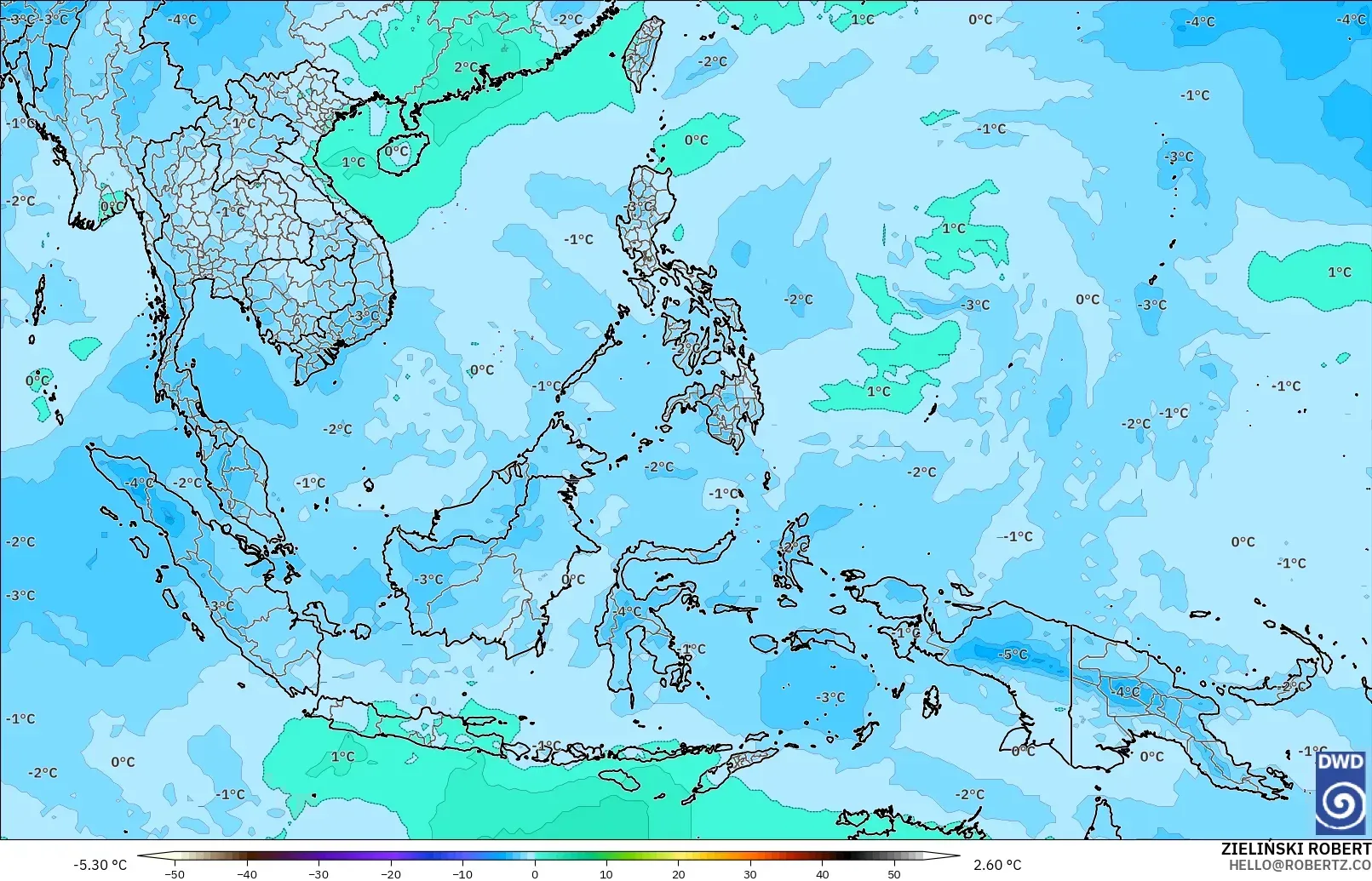 ICON modelo - Sudeste Asiático, Temperatura a 500 hPa