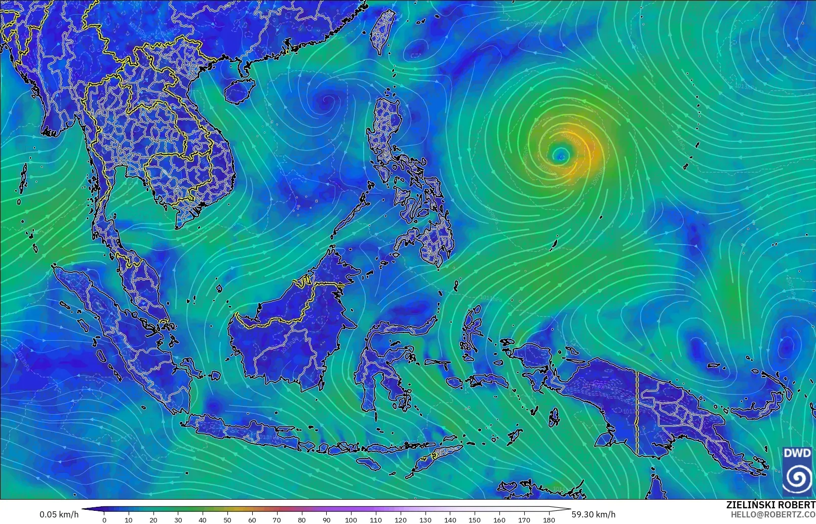 ICON modelo - Sudeste Asiático, Viento a 10 m