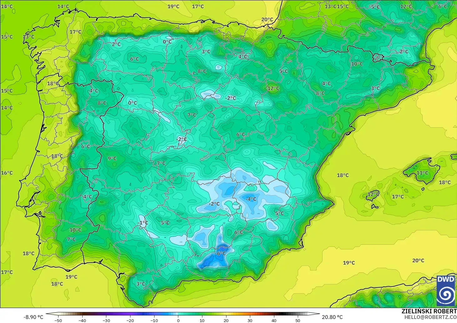 ICON modelo - España, Punto de rocío a 2 m
