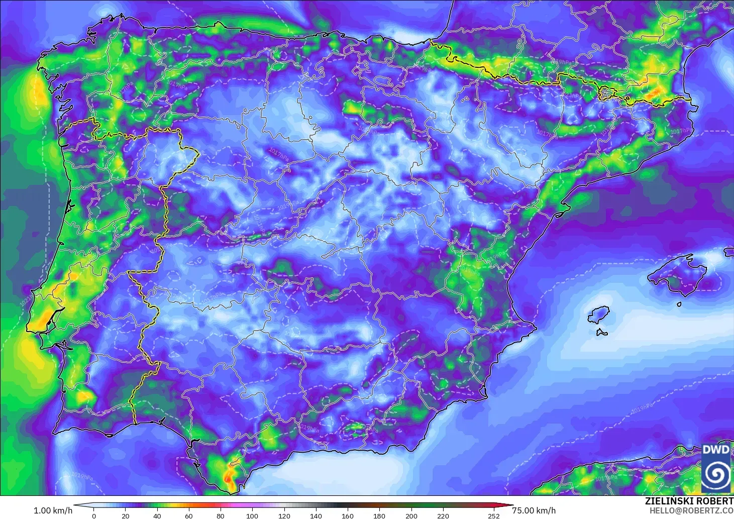 ICON modelo - España, Ráfagas de Viento Máximas