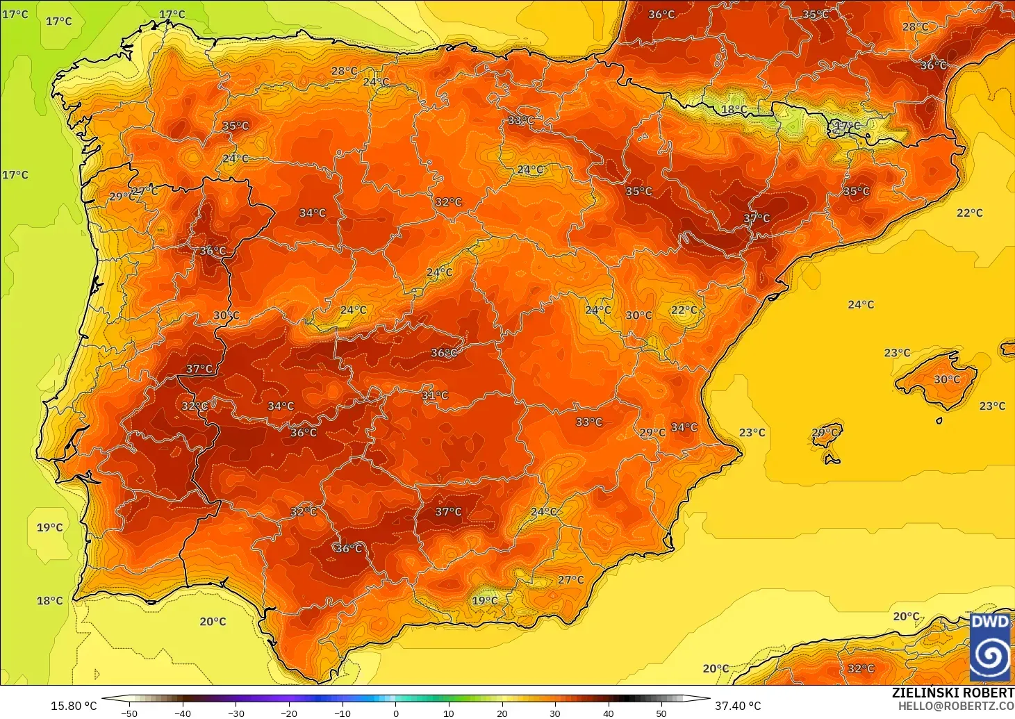 ICON modelo - España, Temperatura a 2 m