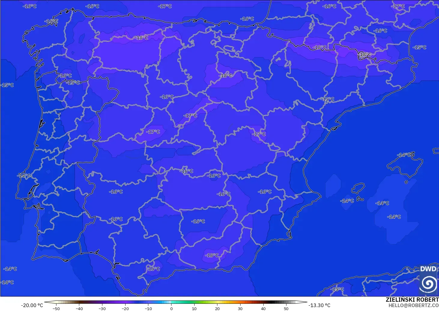 ICON modelo - España, Temperatura a 500 hPa