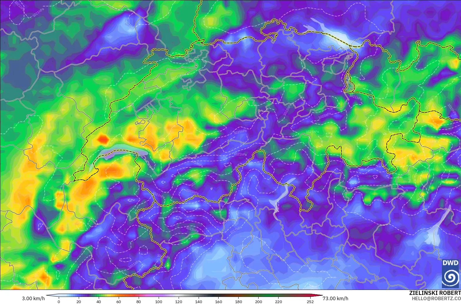 ICON modelo - Suiza, Ráfagas de Viento Máximas