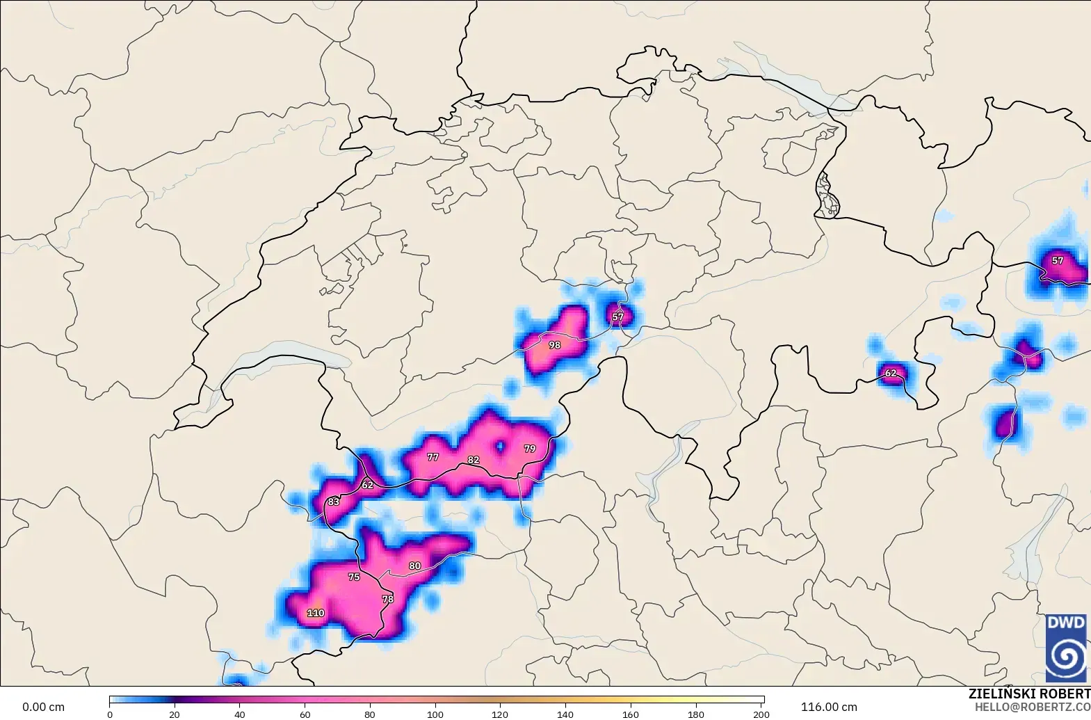 ICON modelo - Suiza, Profundidad de nieve