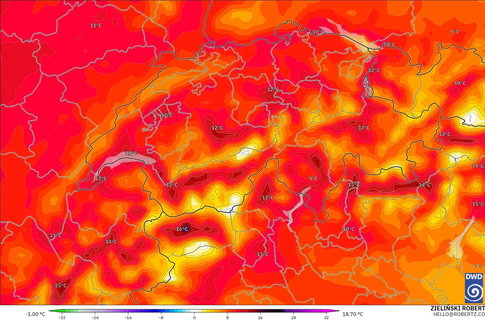 ICON modelo - Suiza, Anomalía de temperatura a 2 m