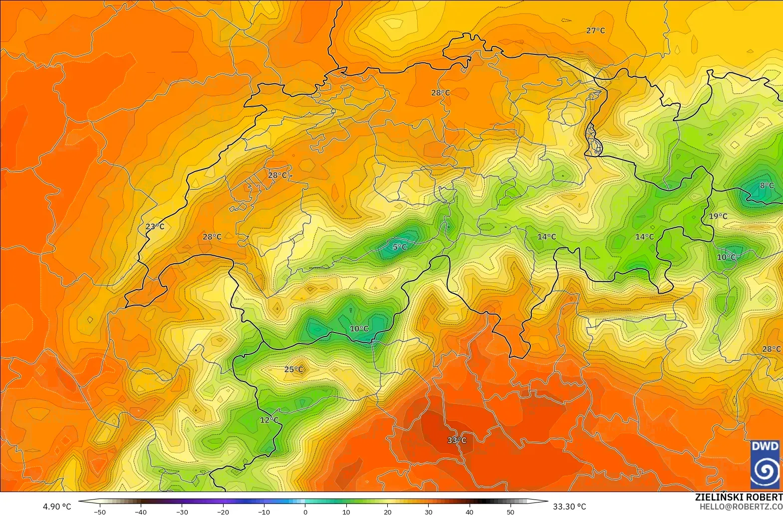 ICON modelo - Suiza, Temperatura a 2 m