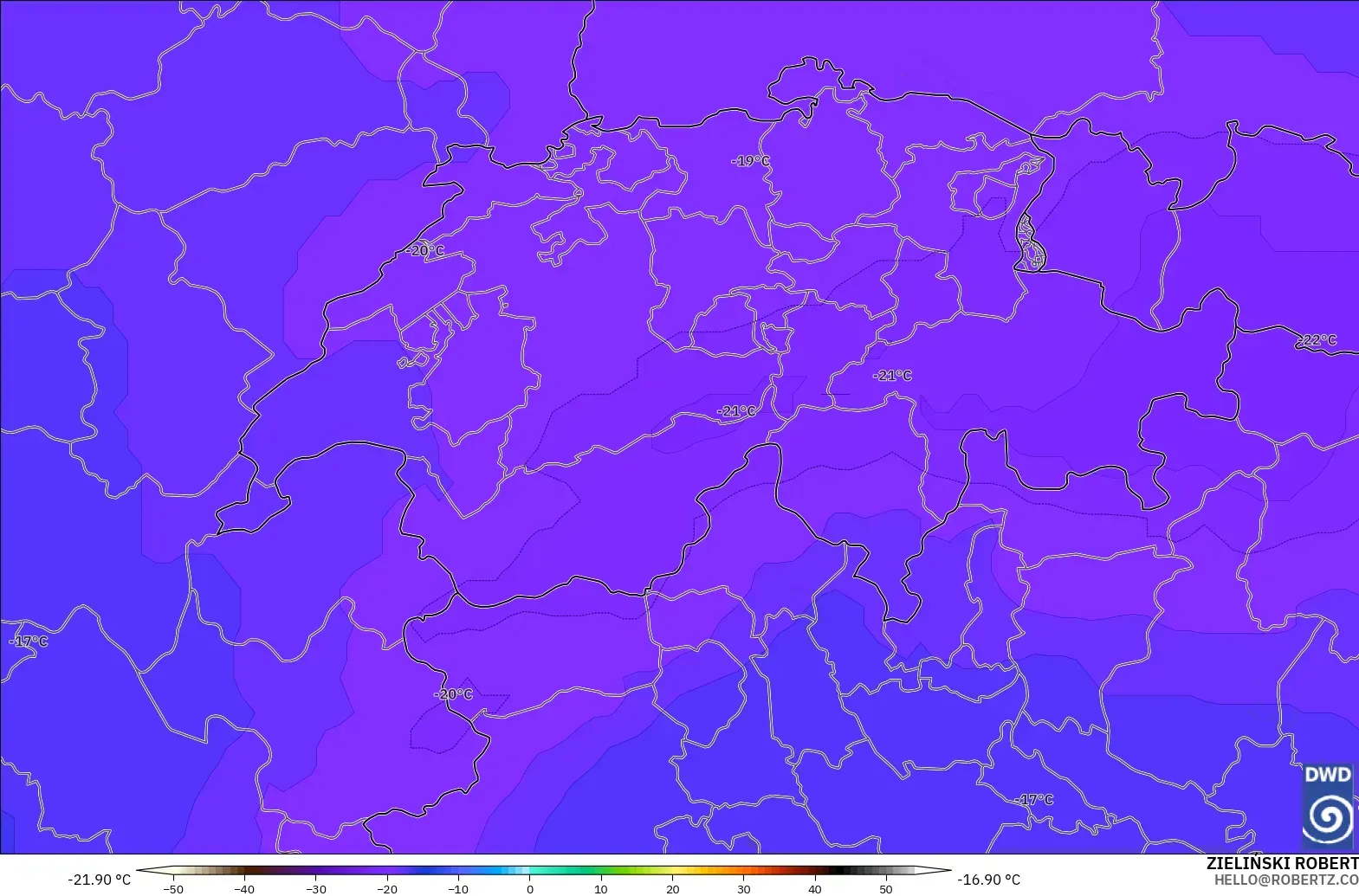 ICON modelo - Suiza, Temperatura a 500 hPa
