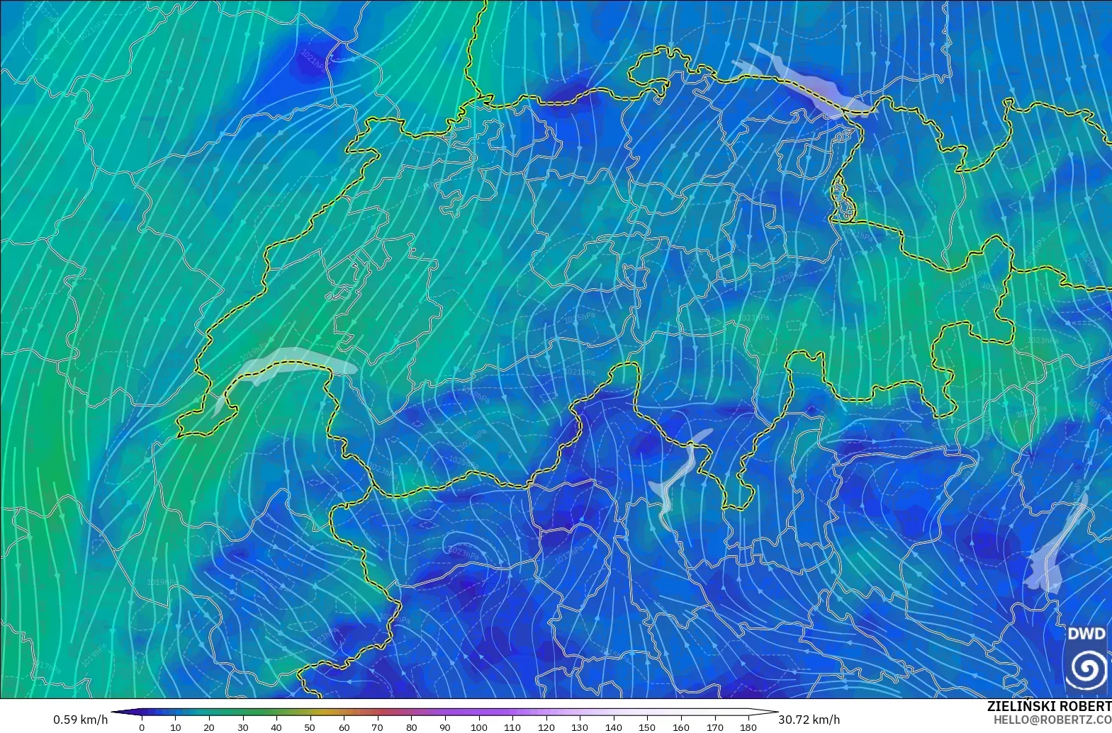 ICON modelo - Suiza, Viento a 10 m