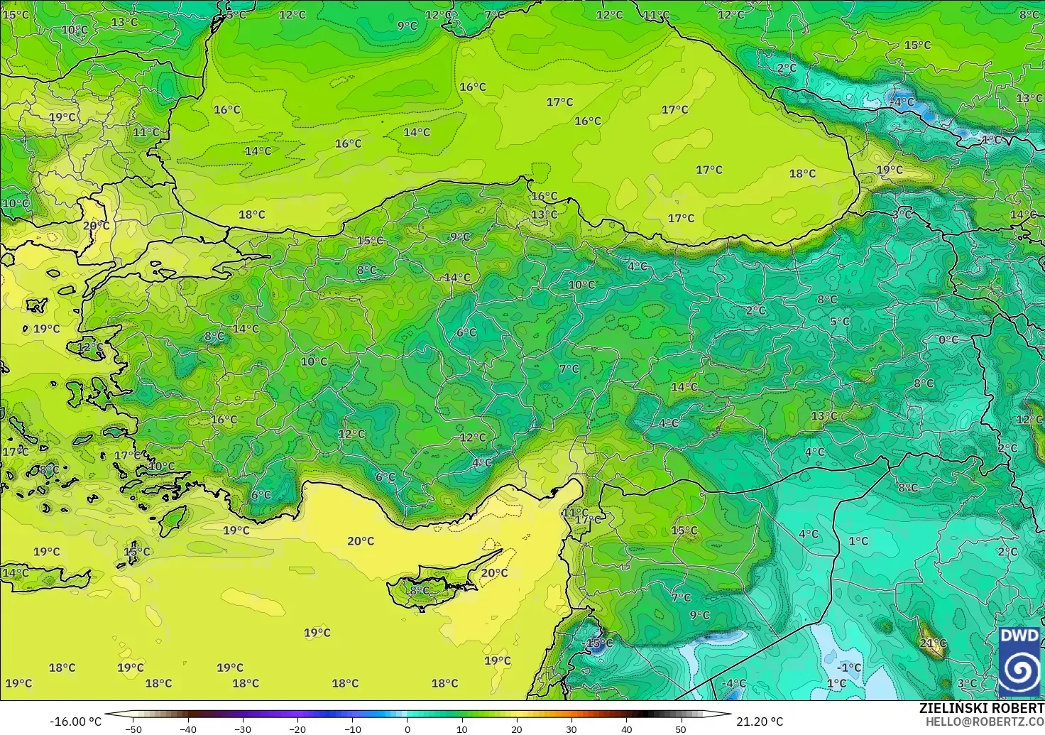 ICON modelo - Turquía, Punto de rocío a 2 m