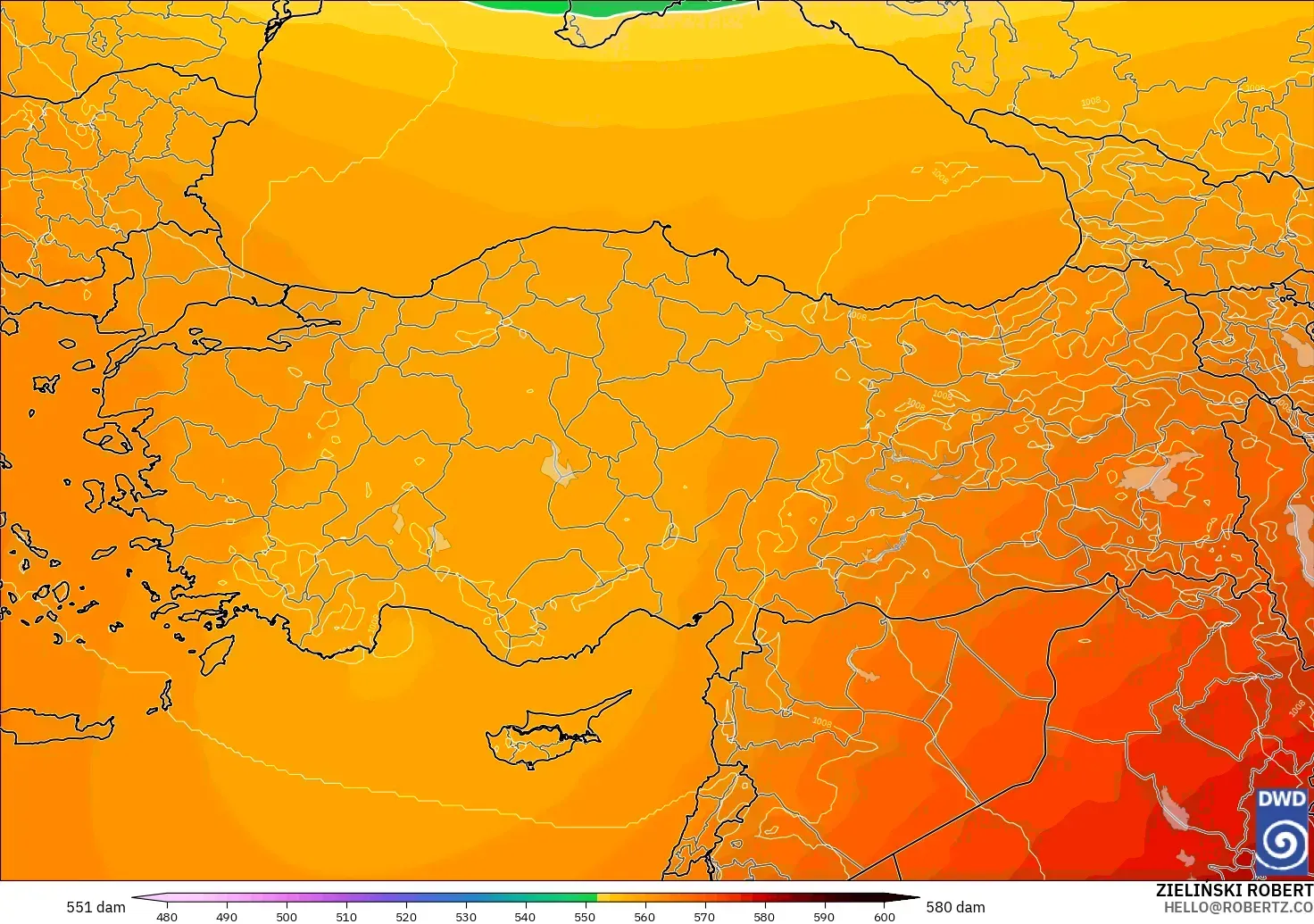 ICON modelo - Turquía, Altura geopotencial a 500 hPa