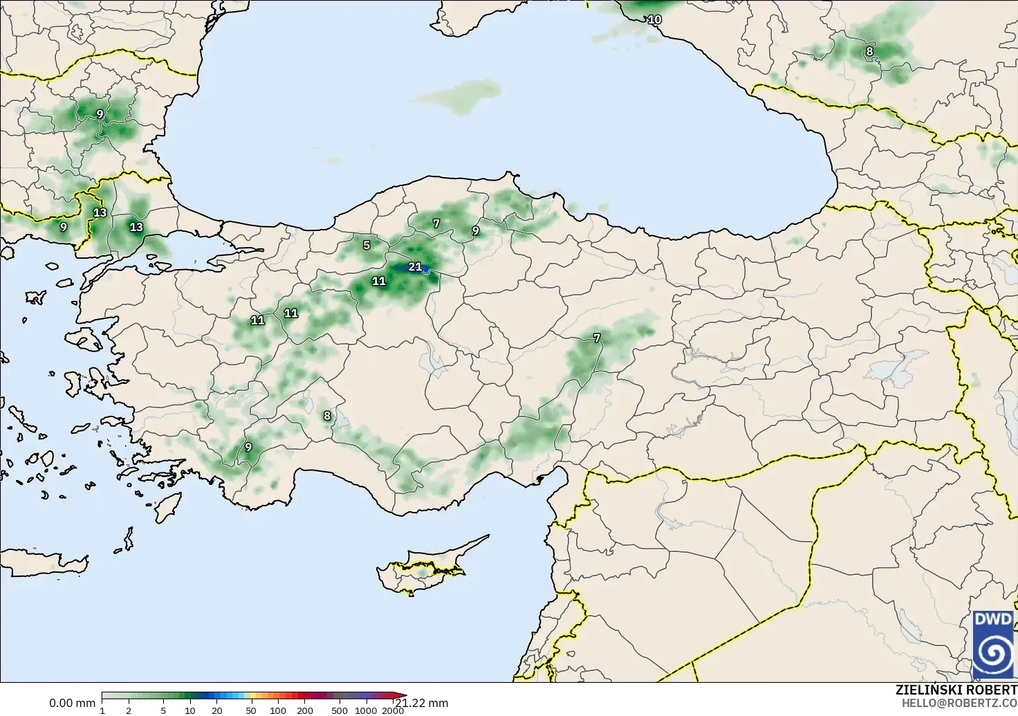 ICON modelo - Turquía, Acumulación de precipitación