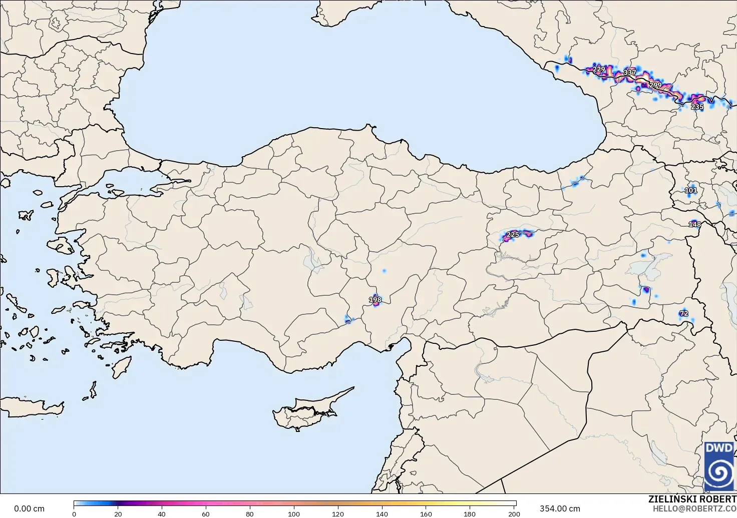 ICON modelo - Turquía, Profundidad de nieve