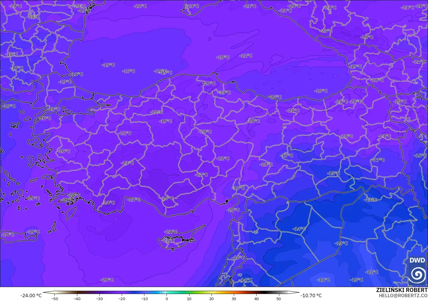 ICON modelo - Turquía, Temperatura a 500 hPa