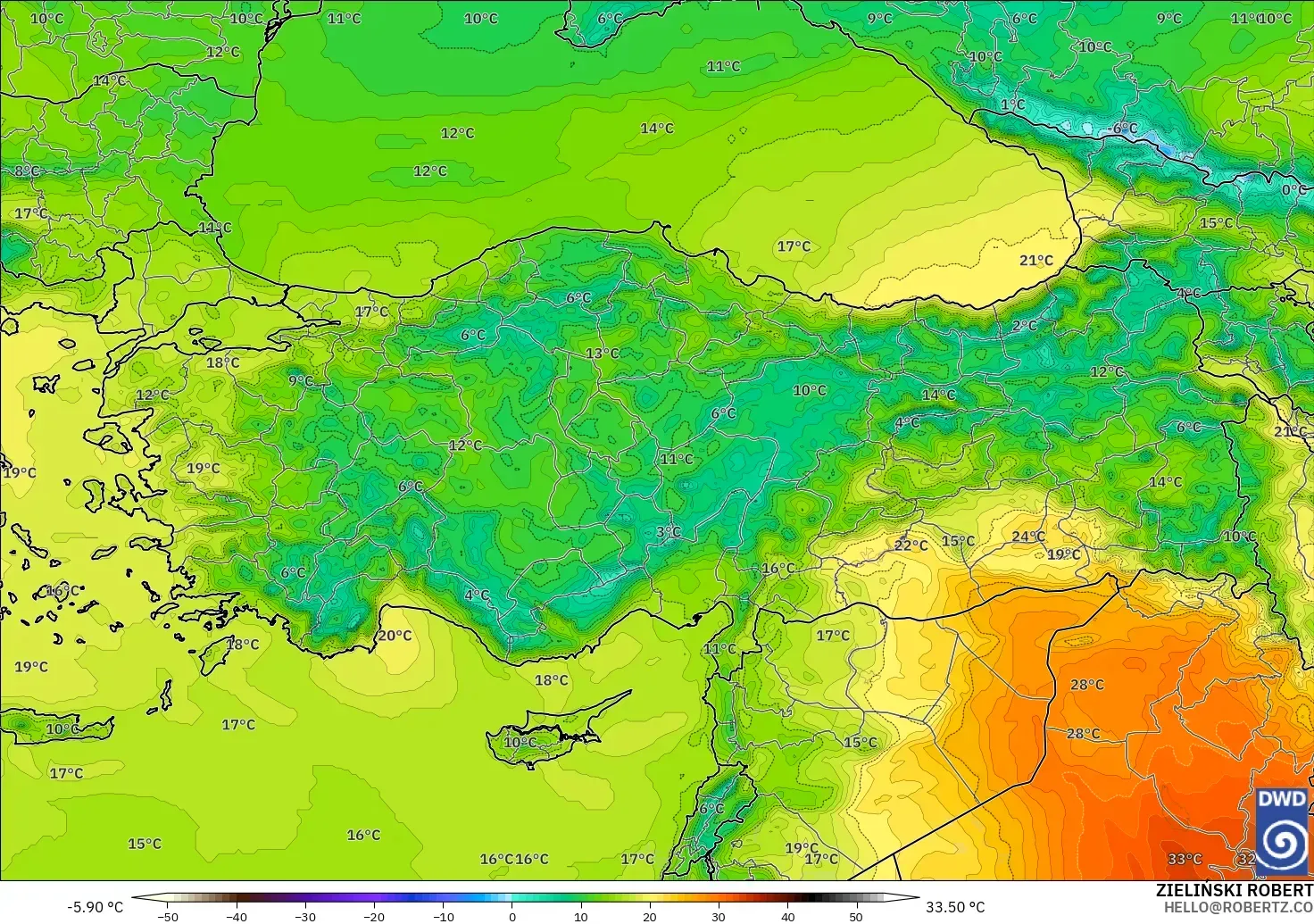 ICON modelo - Turquía, Temperatura a 850 hPa