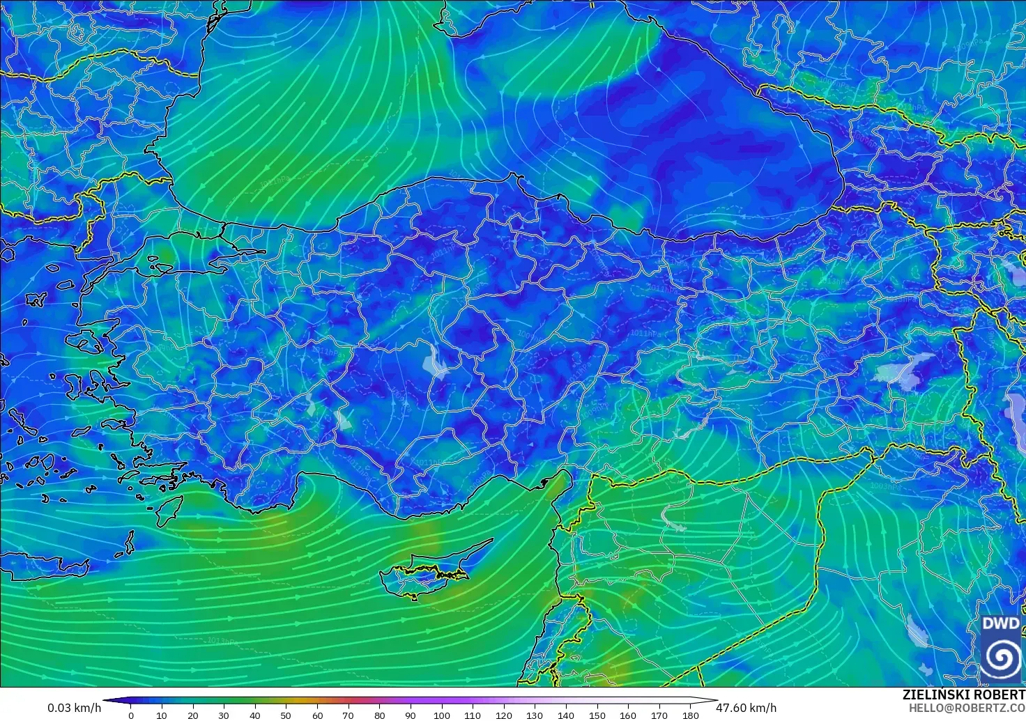 ICON modelo - Turquía, Viento a 10 m