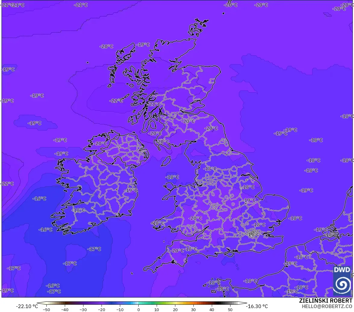 ICON modelo - Reino Unido, Temperatura a 500 hPa
