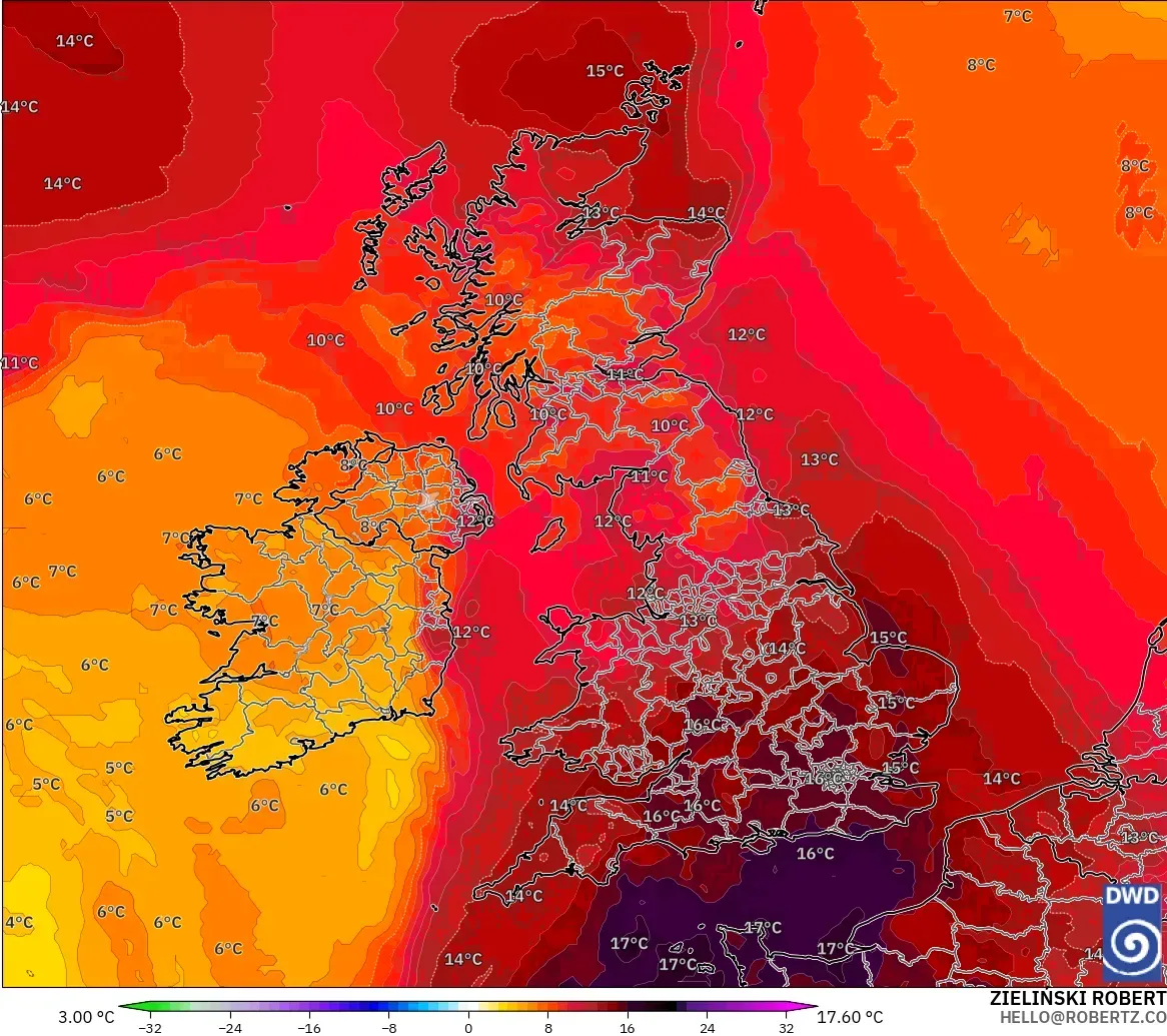 ICON modelo - Reino Unido, Anomalía de temperatura a 850 hPa