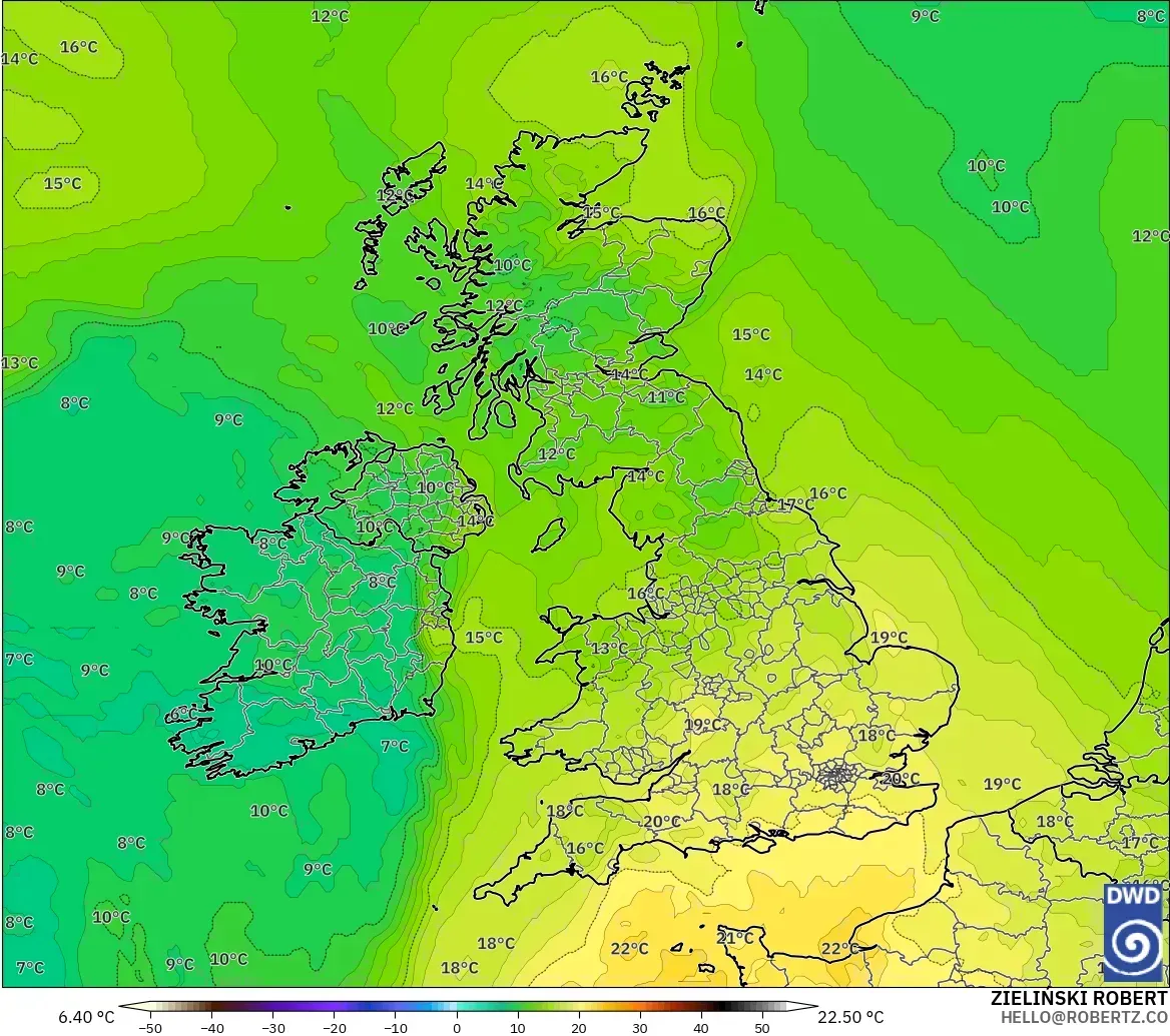 ICON modelo - Reino Unido, Temperatura a 850 hPa