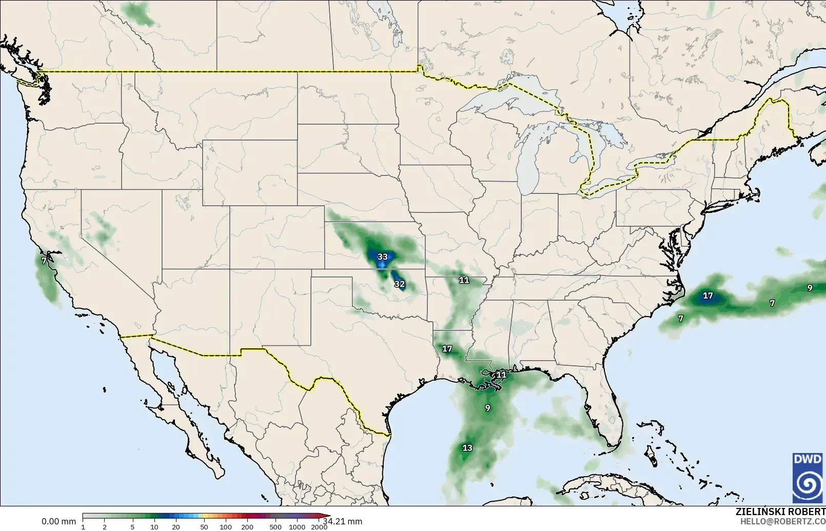 ICON modelo - Estados Unidos, Acumulación de precipitación