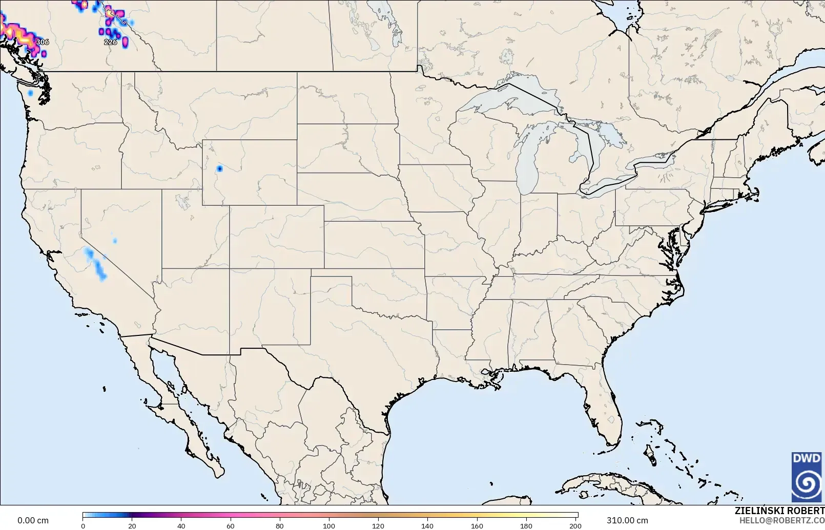 ICON modelo - Estados Unidos, Profundidad de nieve
