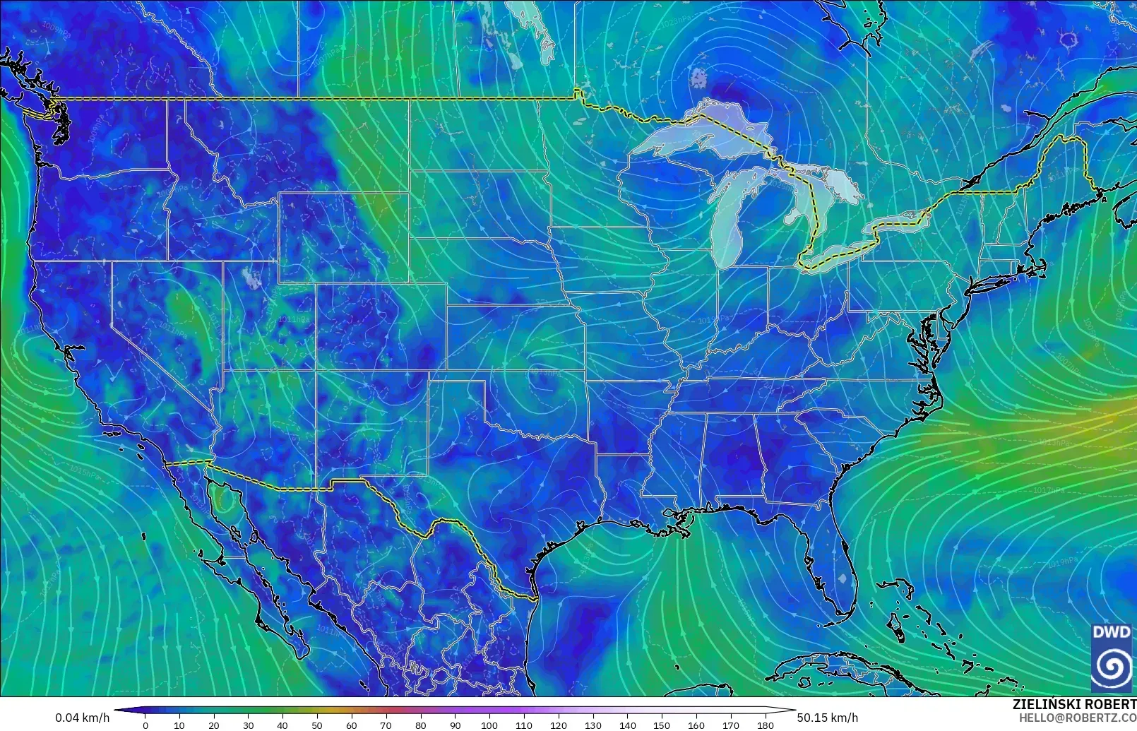 ICON modelo - Estados Unidos, Viento a 10 m