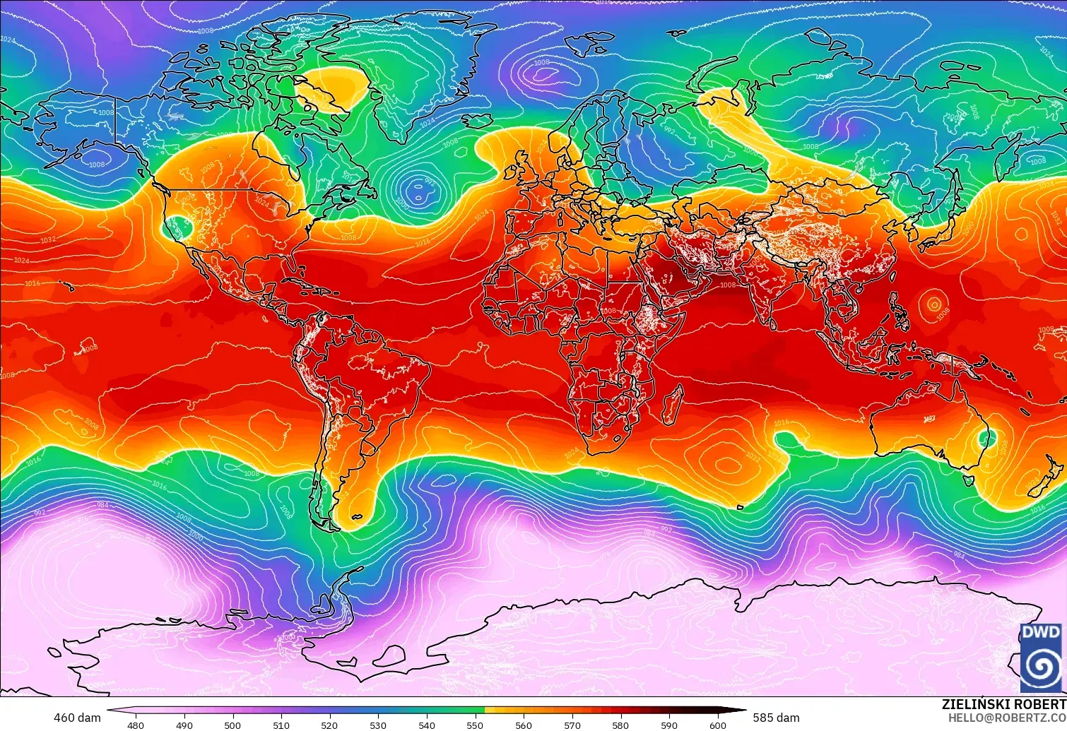 ICON modelo - Mundo, Altura geopotencial a 500 hPa