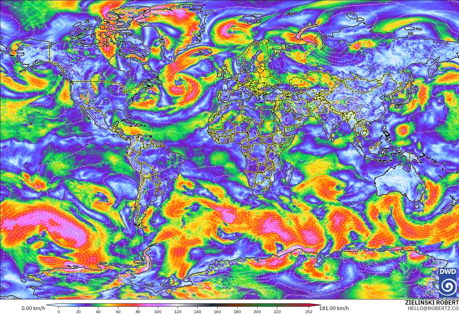 ICON modelo - Mundo, Ráfagas de viento