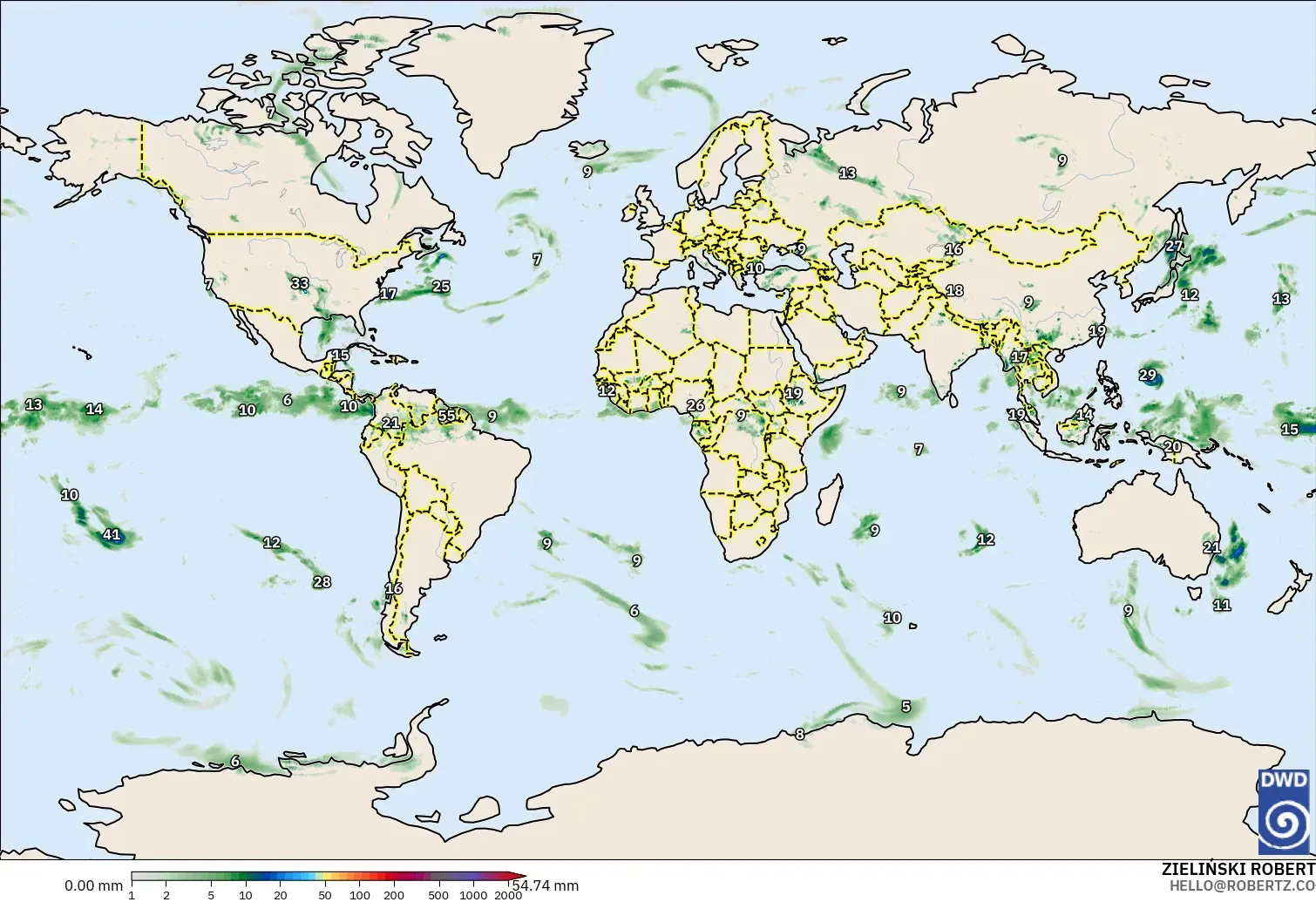 ICON modelo - Mundo, Acumulación de precipitación