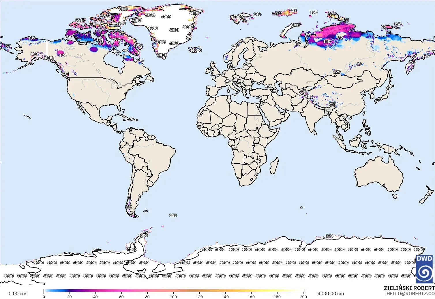 ICON modelo - Mundo, Profundidad de nieve